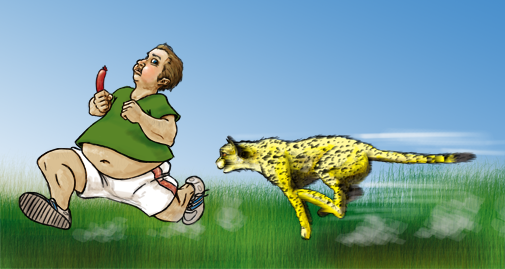 Tegning af menneske og gepard i løb